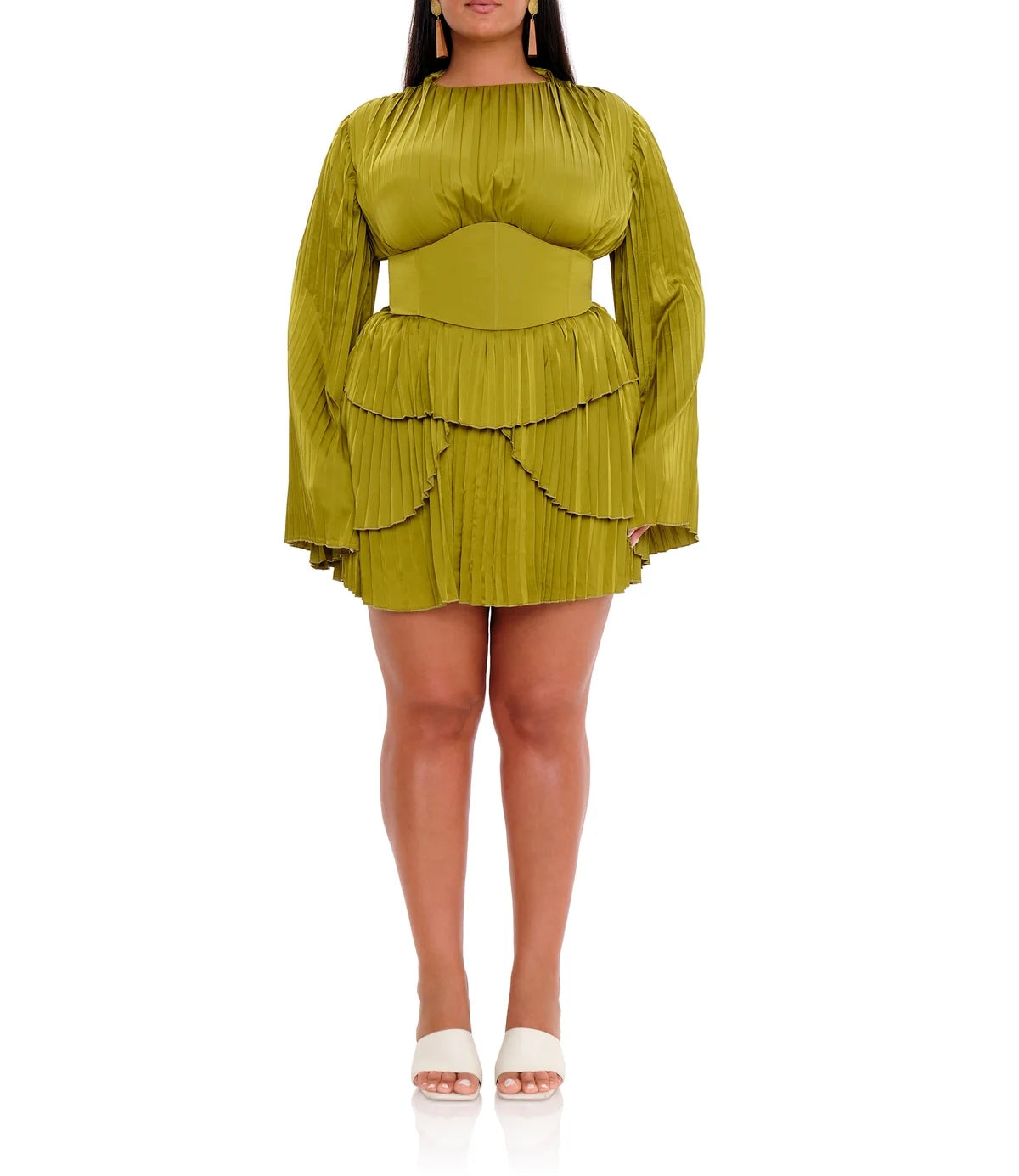 Lime Pleated Mini Dress