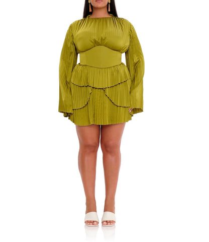 Lime Pleated Mini Dress