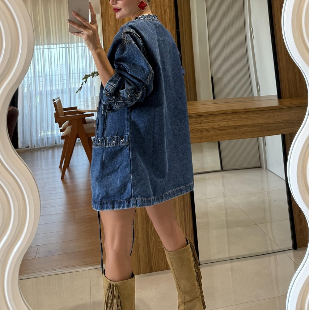 Denim Eyelet Detailed Jacket