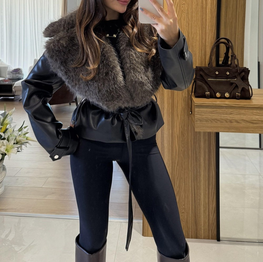 Premium Fur Leather Coat
