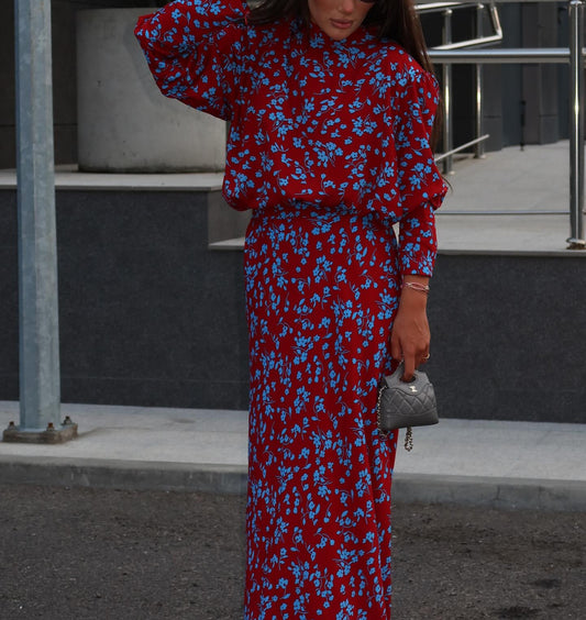 Floral Stand Collar Maxi Dress