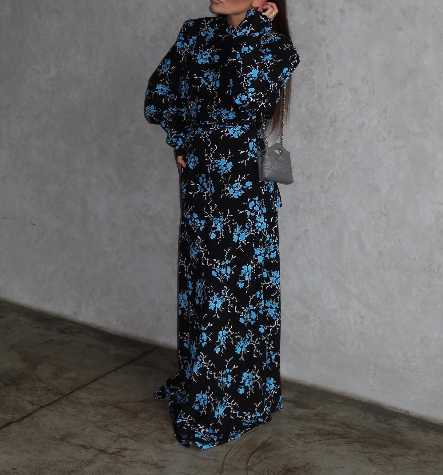 Floral Stand Collar Maxi Dress