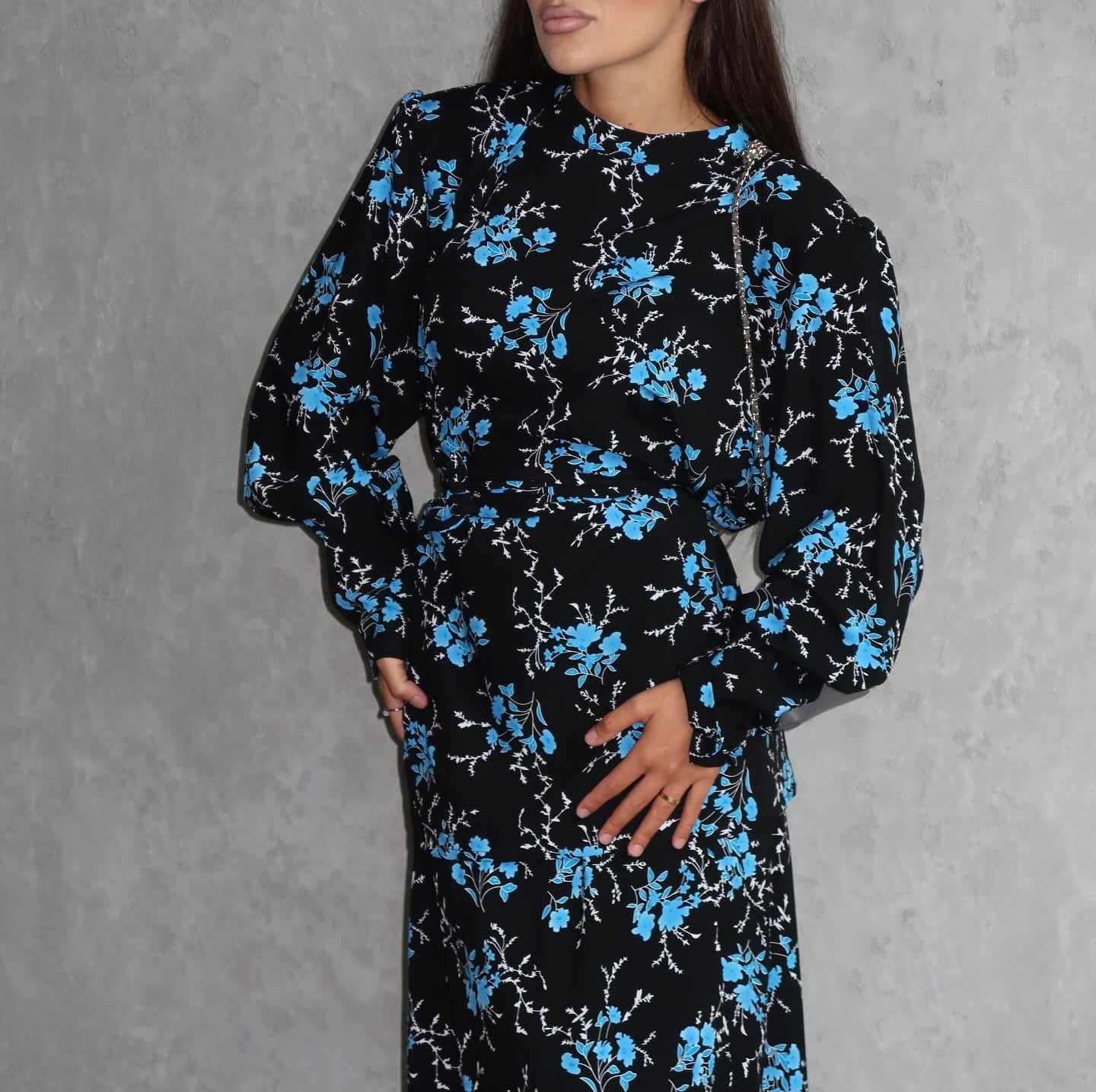 Floral Stand Collar Maxi Dress