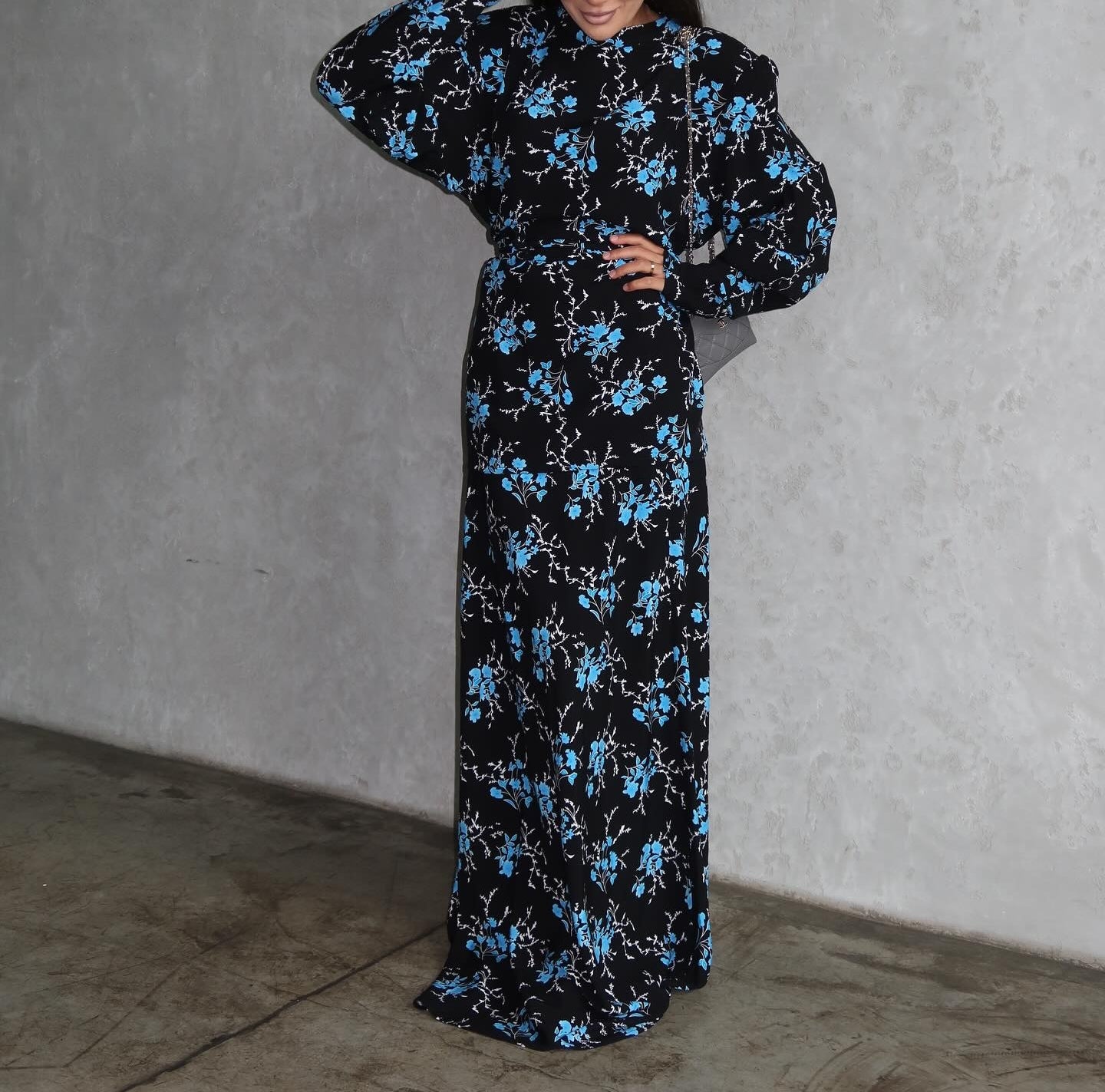 Floral Stand Collar Maxi Dress