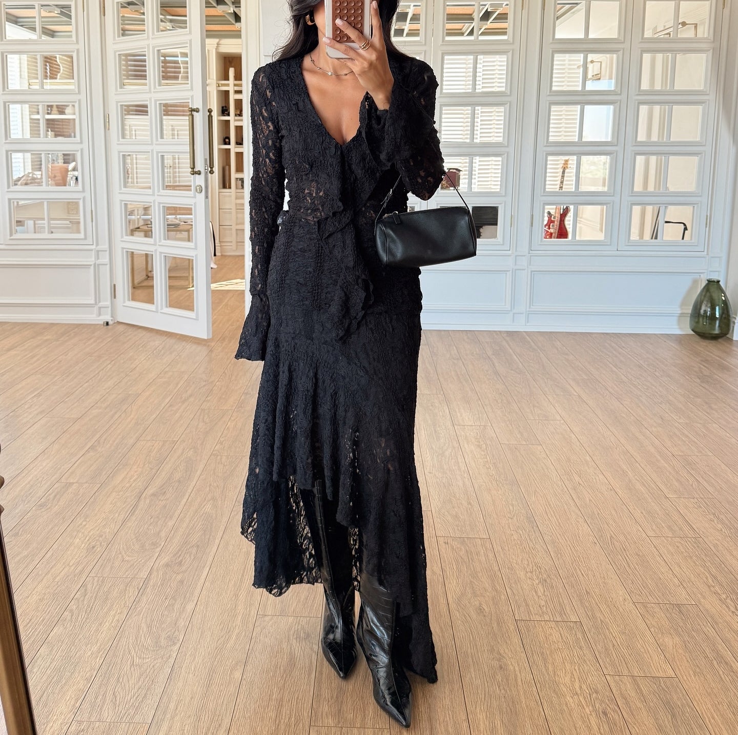 Slit Flounce Maxi Lace Dress