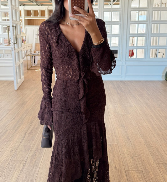 Slit Flounce Maxi Lace Dress