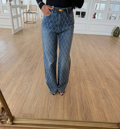Diamond Pattern Straight Jeans