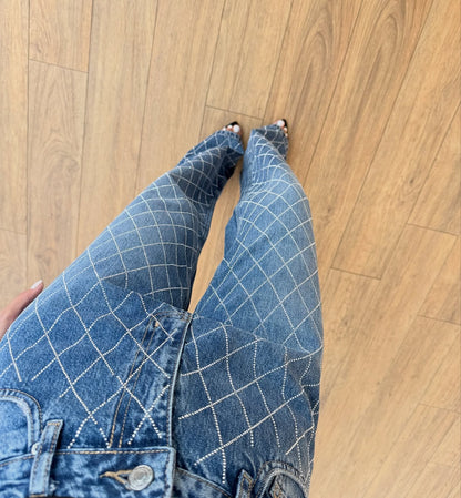 Diamond Pattern Straight Jeans