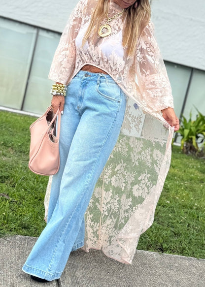 Long Lace Crew Neck Top