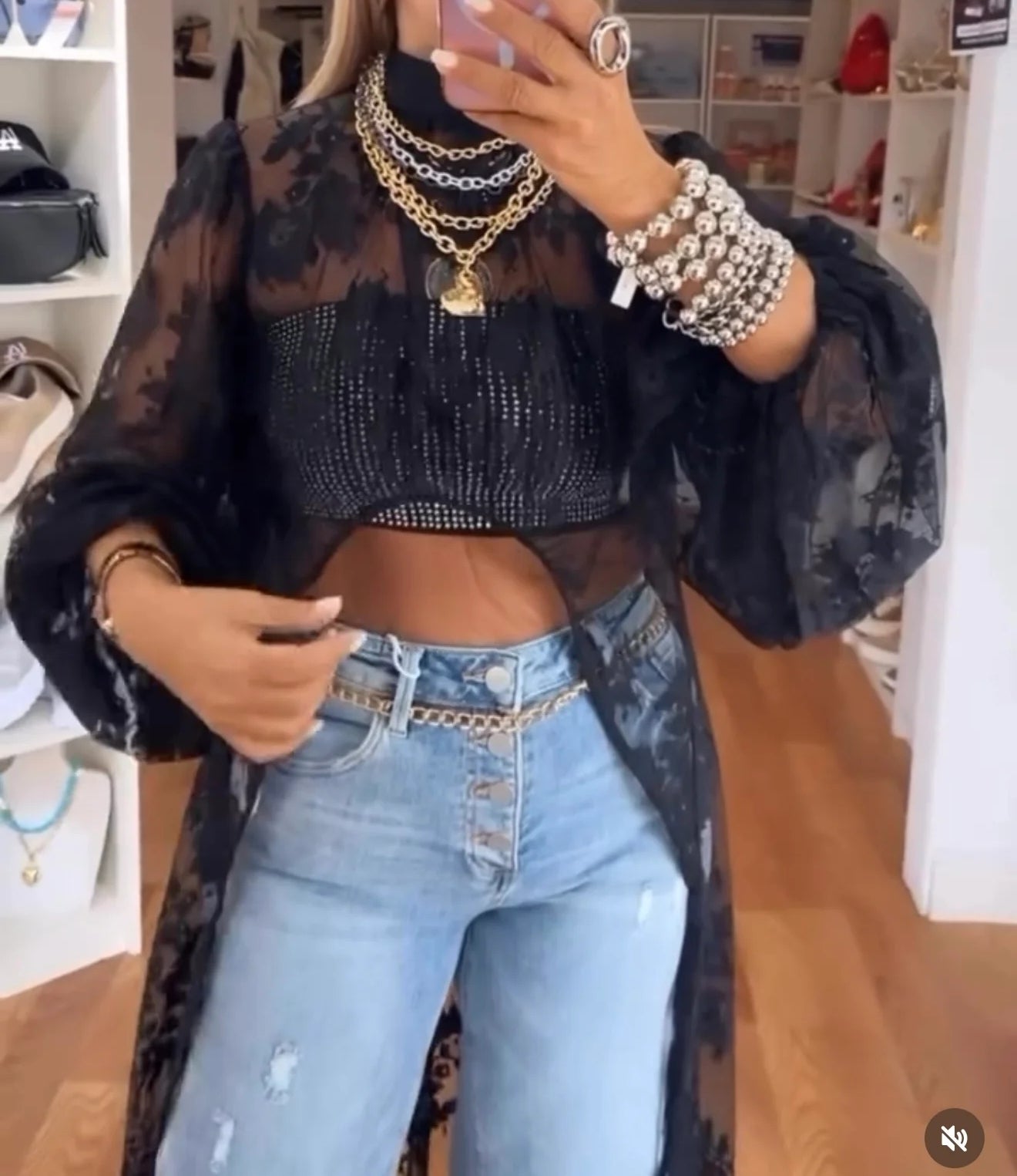 Long Lace Crew Neck Top