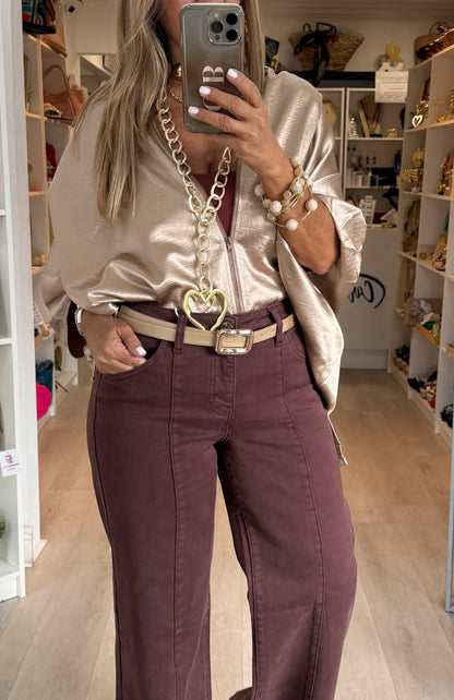 Batwing Sleeve Zipper Blouse
