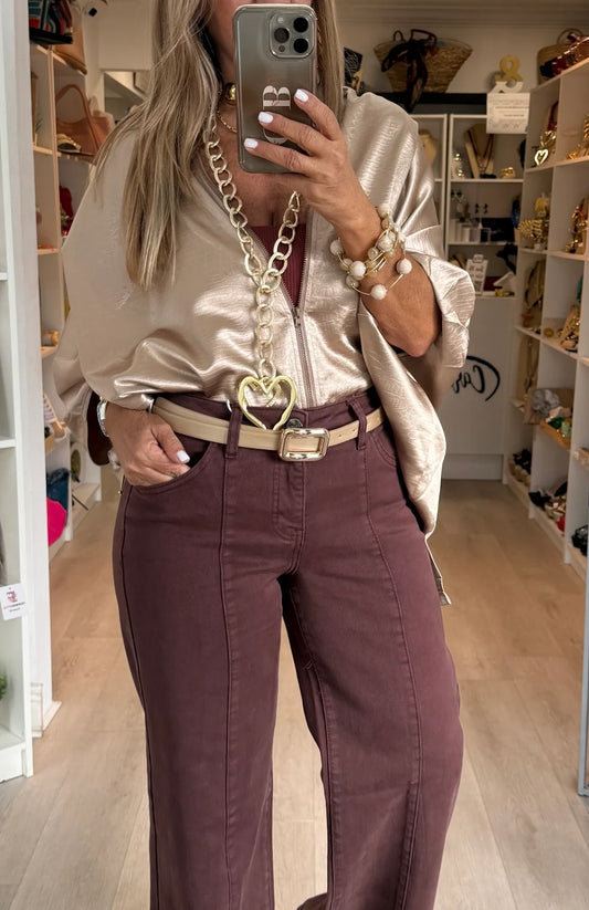 Batwing Sleeve Zipper Blouse