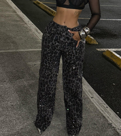 Leopard Print Rhinestone Jeans