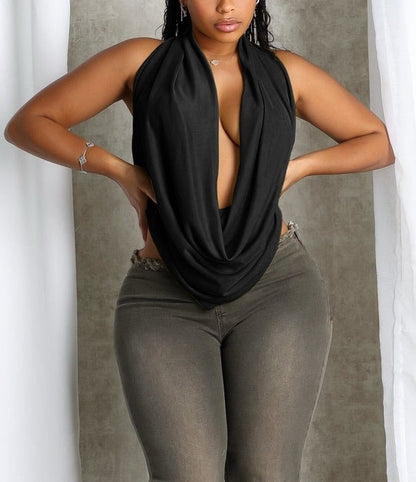 Cascading Cowl Neck Tie Top