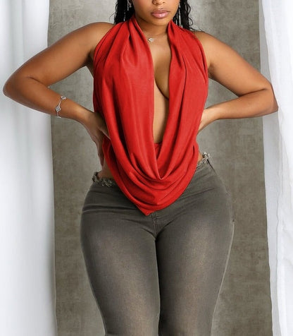 Cascading Cowl Neck Tie Top