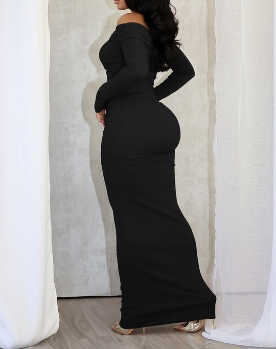 Off Shoulder Ruched Maxi Dress