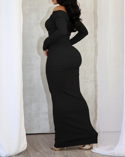 Off Shoulder Ruched Maxi Dress