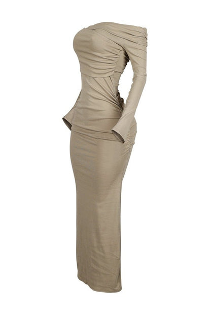 Off Shoulder Ruched Maxi Dress
