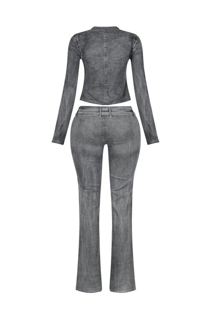 Washed Denim Zip Up Top & Pants Set