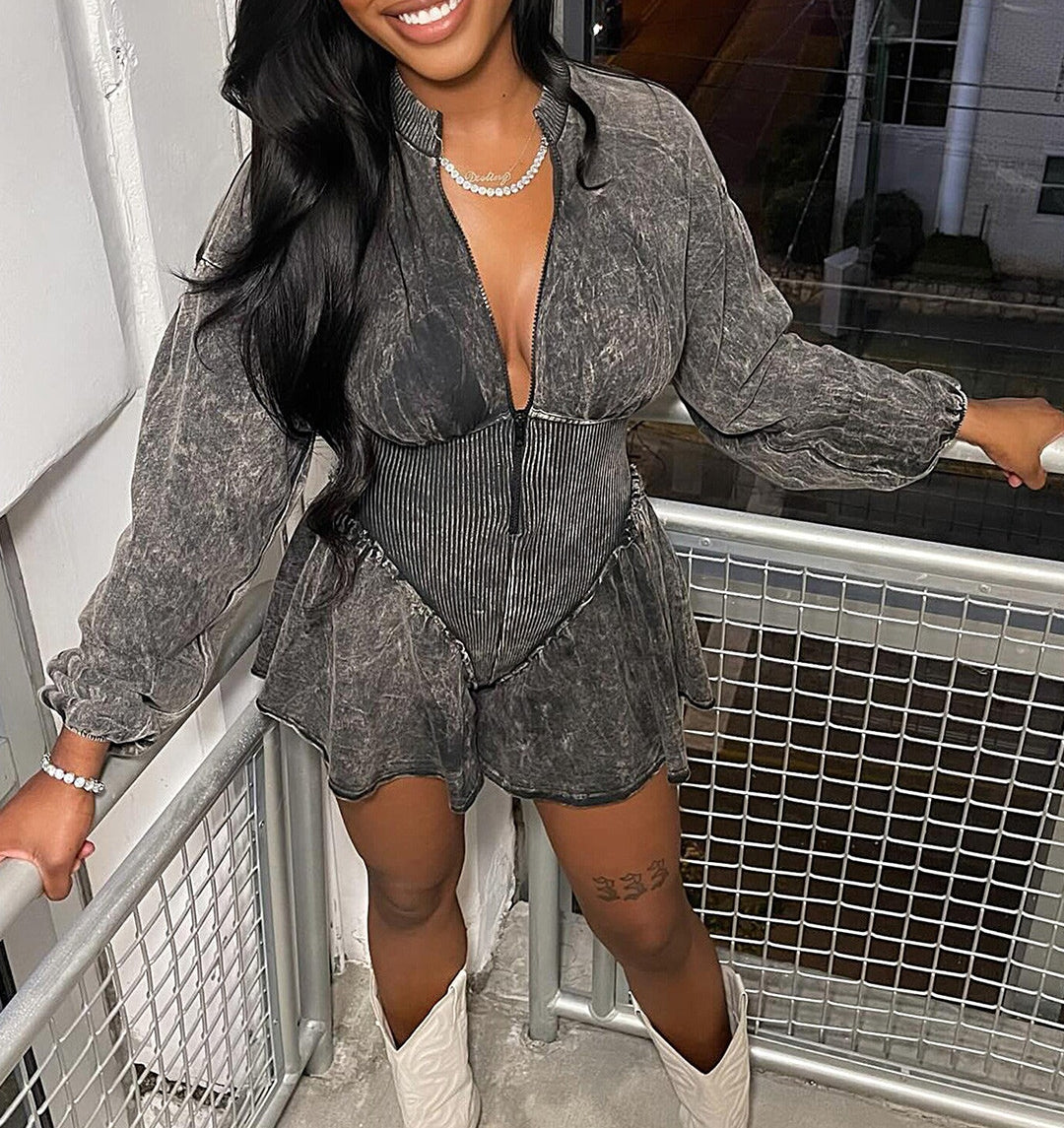 Zip-up Front Pure Cotton Romper