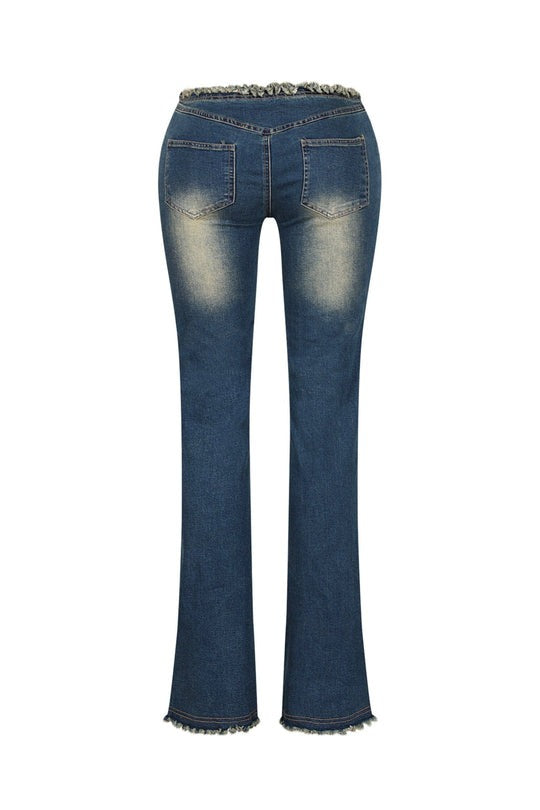 Smokey Low Rise Frayed Denim Jeans