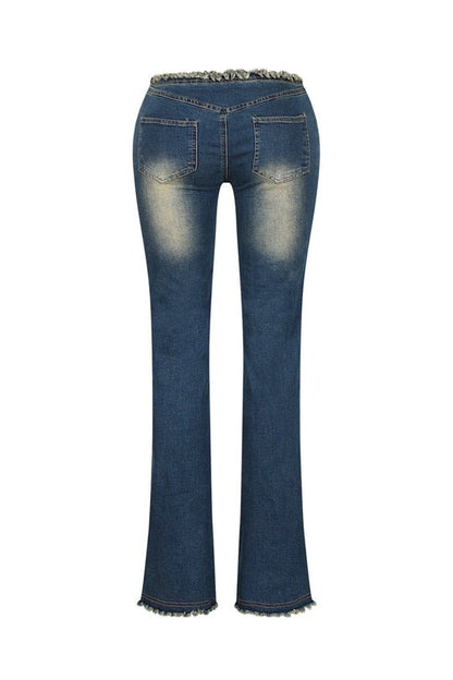 Smokey Low Rise Frayed Denim Jeans
