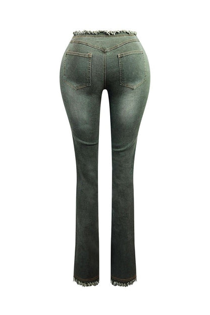 Smokey Low Rise Frayed Denim Jeans