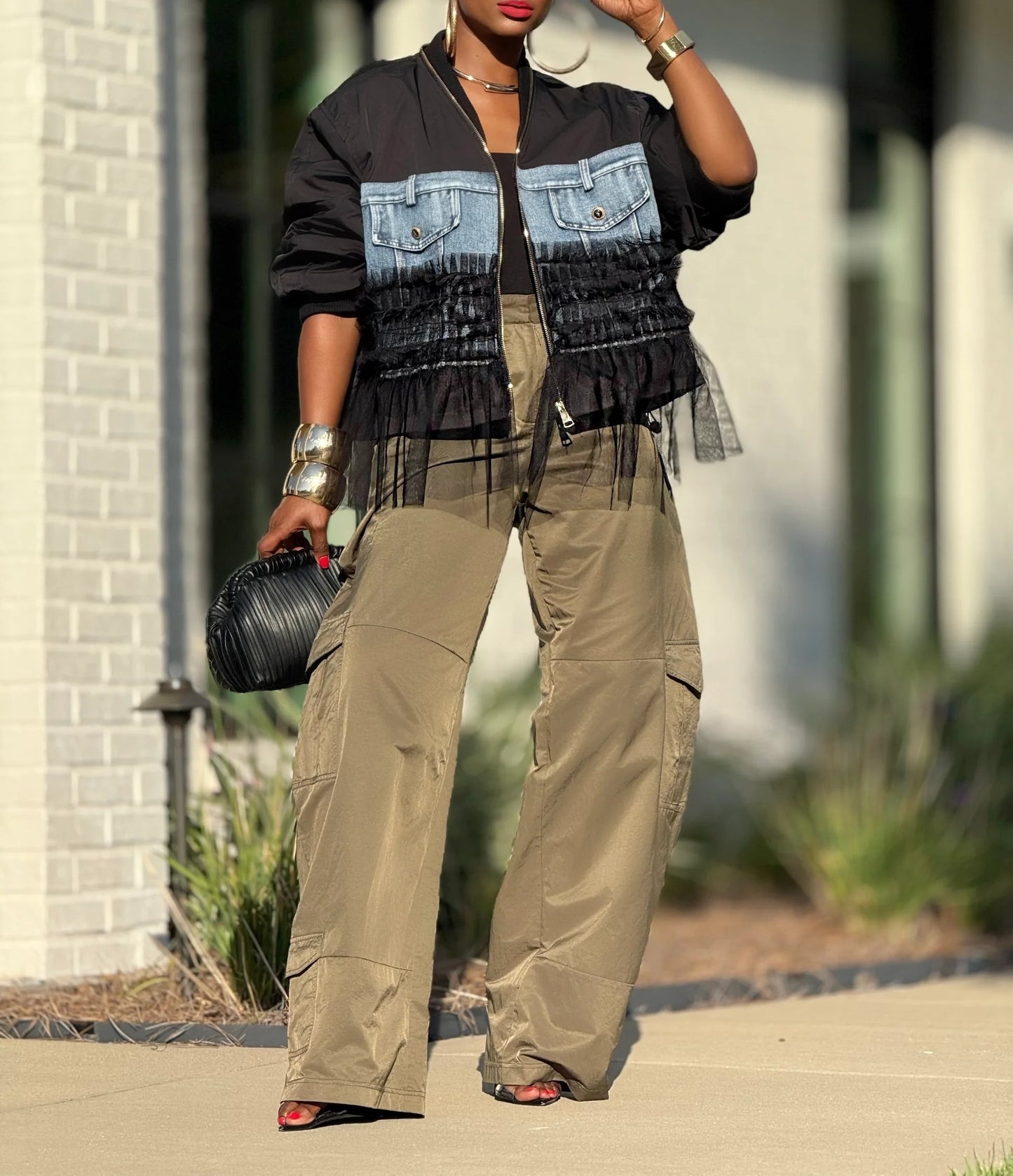 Denim Gauze Splicing Jacket