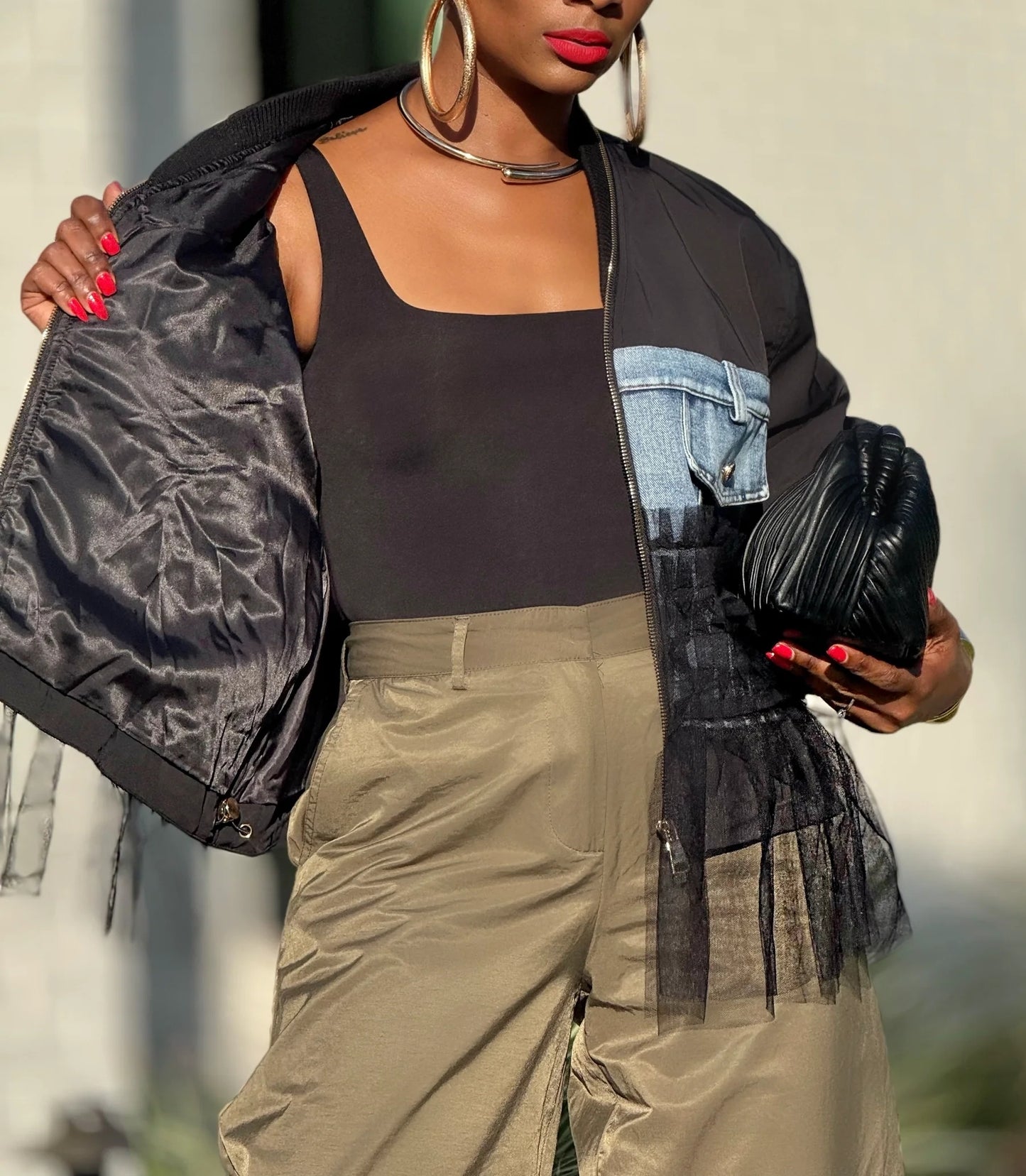 Denim Gauze Splicing Jacket