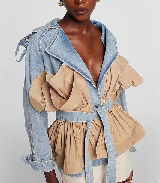 Khaki Pleated Denim Jacket