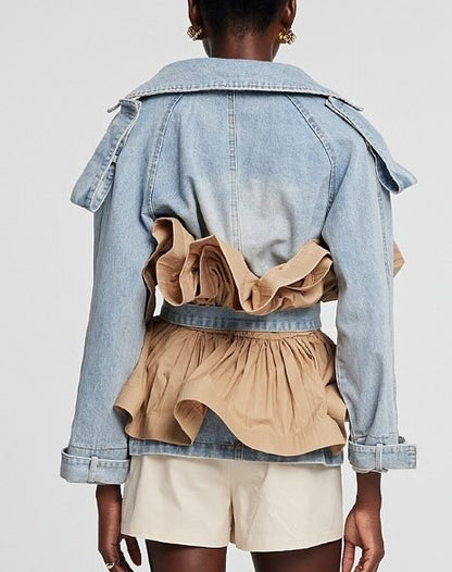 Khaki Pleated Denim Jacket
