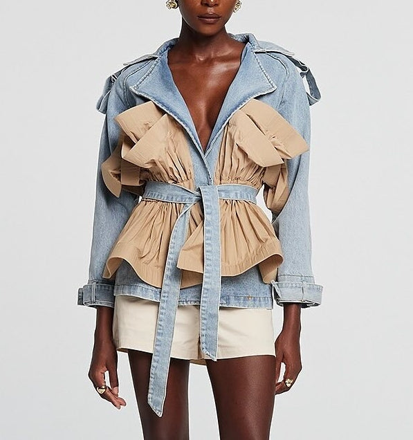 Khaki Pleated Denim Jacket