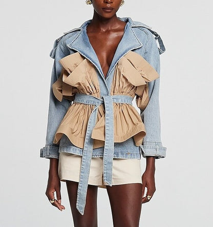 Khaki Pleated Denim Jacket