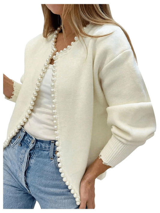 Knitted Cardigan With Beaded Decoration And Irregular Raw Edges
