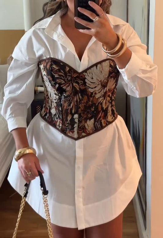 Vintage Fishbone Corset And Shirt Set