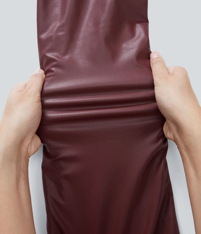 High Waisted Straight Leg Casual PU Leather Pants With Pockets