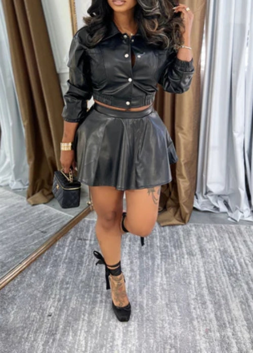 Leather Jacket Skirt Set