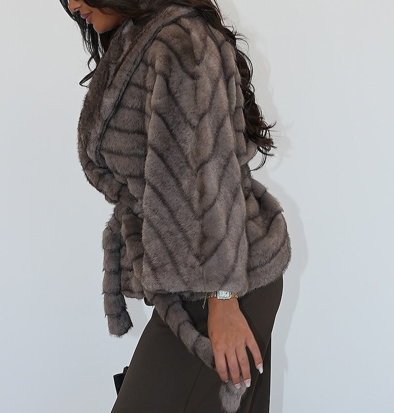 Short Faux Fur Coat With Belt
