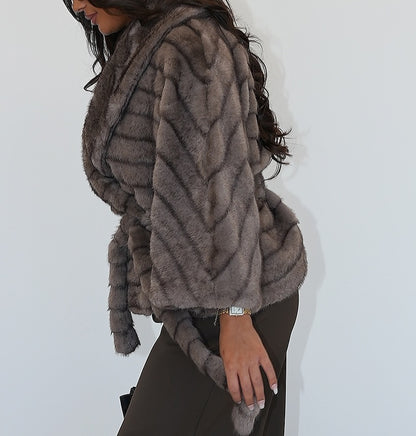 Short Faux Fur Coat With Belt