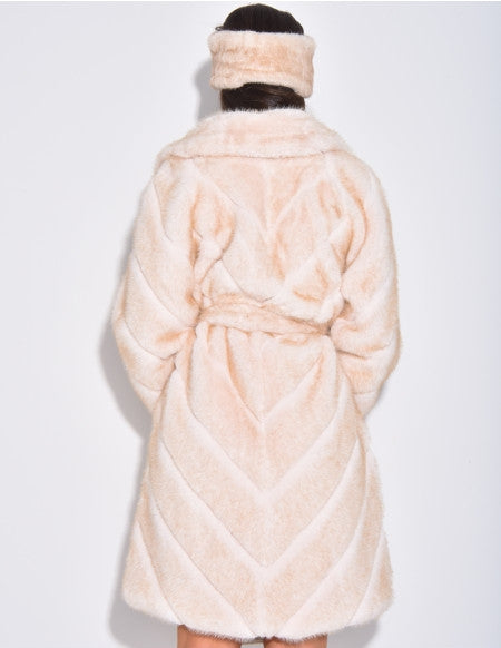 Long Faux Fur Coat With Belt