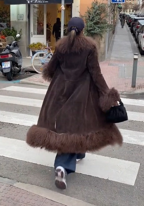 Penny Lane Faux Fur Trim Long Coat