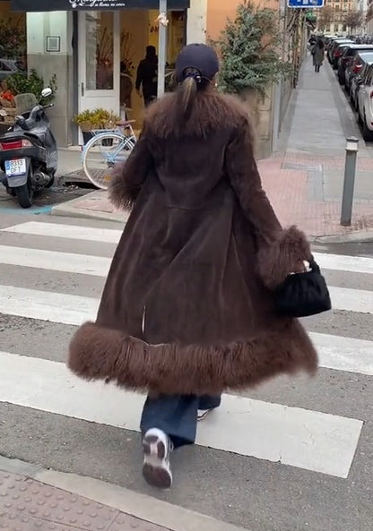 Penny Lane Faux Fur Trim Long Coat