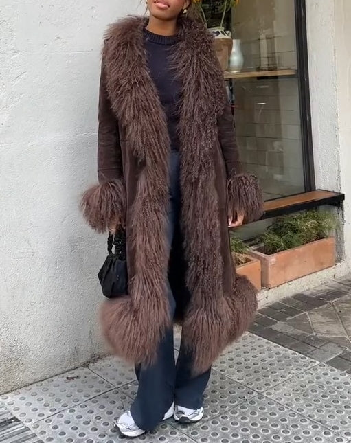 Penny Lane Faux Fur Trim Long Coat