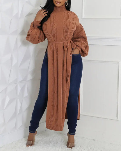 Long Sleeve Sweater With Slit And Knot Details