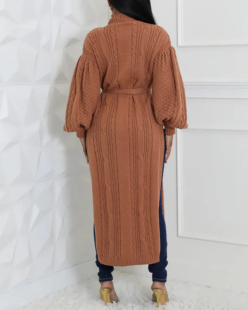 Long Sleeve Sweater With Slit And Knot Details