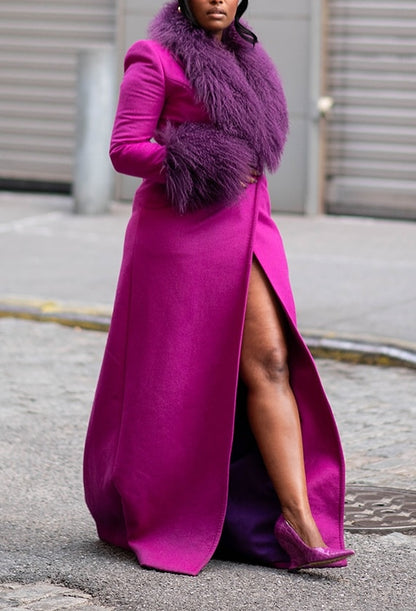 Fur Collar Wool Long Coat