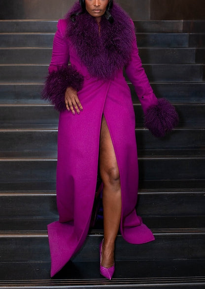 Fur Collar Wool Long Coat