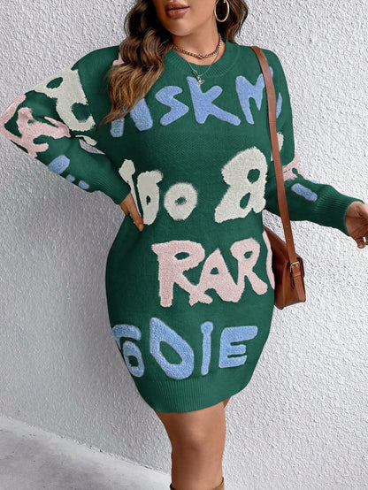 Cozy Letter Alphabets Pattern Knit Sweater Dress