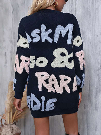 Cozy Letter Alphabets Pattern Knit Sweater Dress