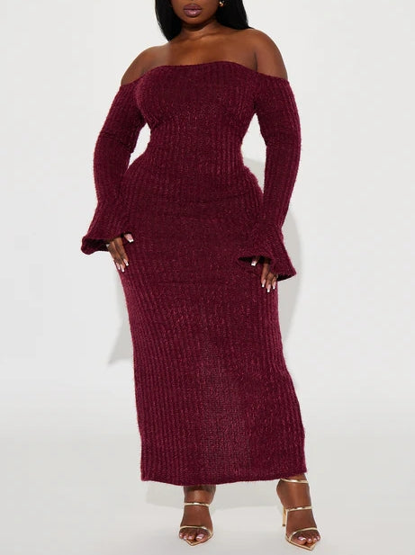 Wine Red Maxi Sweater Dress
